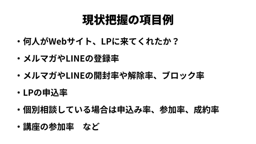 集客の流れ・現状把握したい項目の例